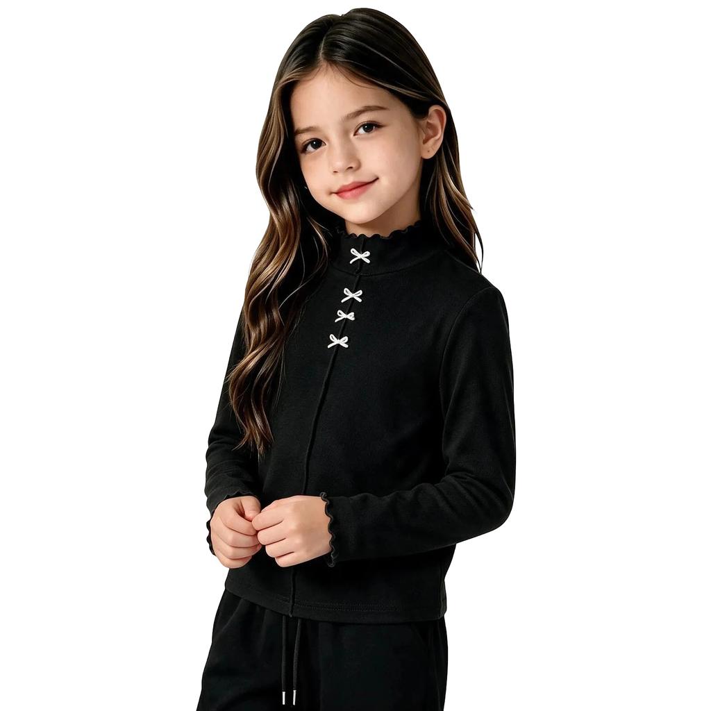 Girls' Stylish Decor Double-Sided Thermal Base Layer Top for Everyday Wear