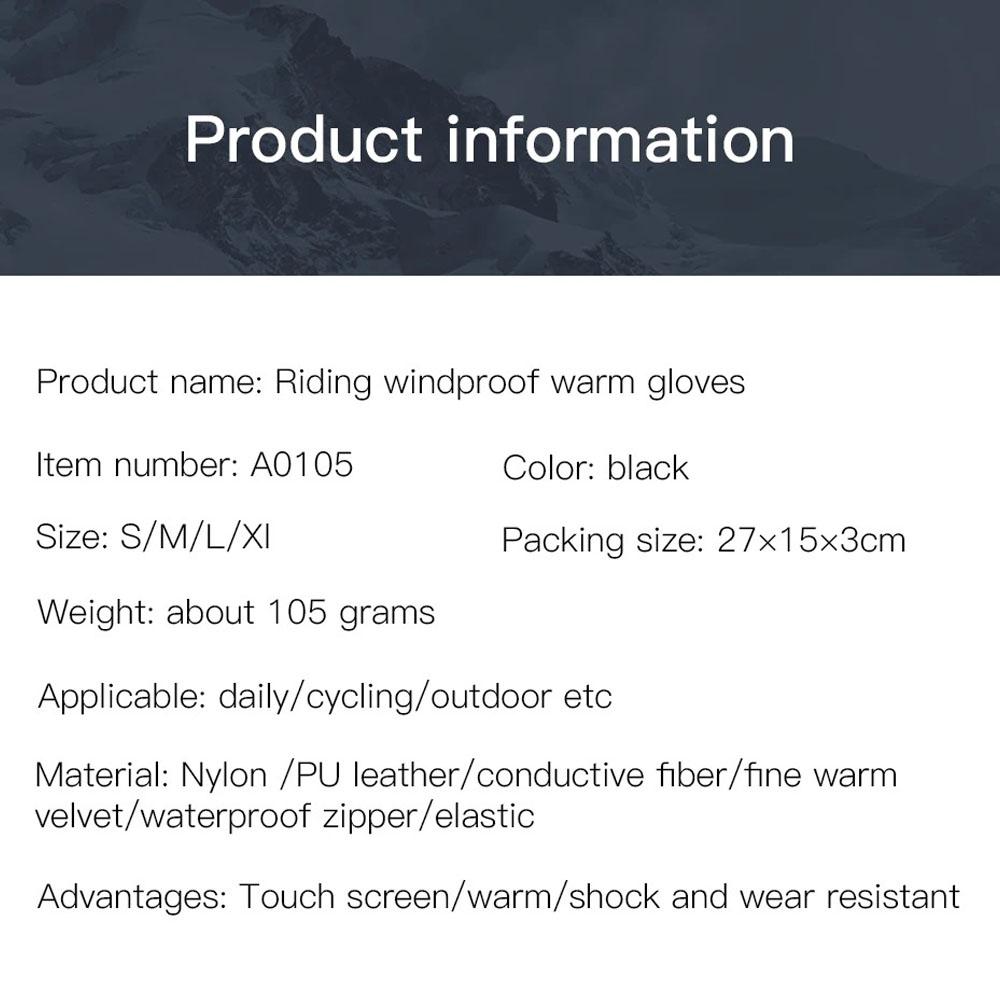 Black Winter Warm Fleece Gloves Waterproof Full Fingers Cycling Glove Outdoor Sports Running Hiking Motorcycle Snowboard Skiing Gloves Touch Screen.