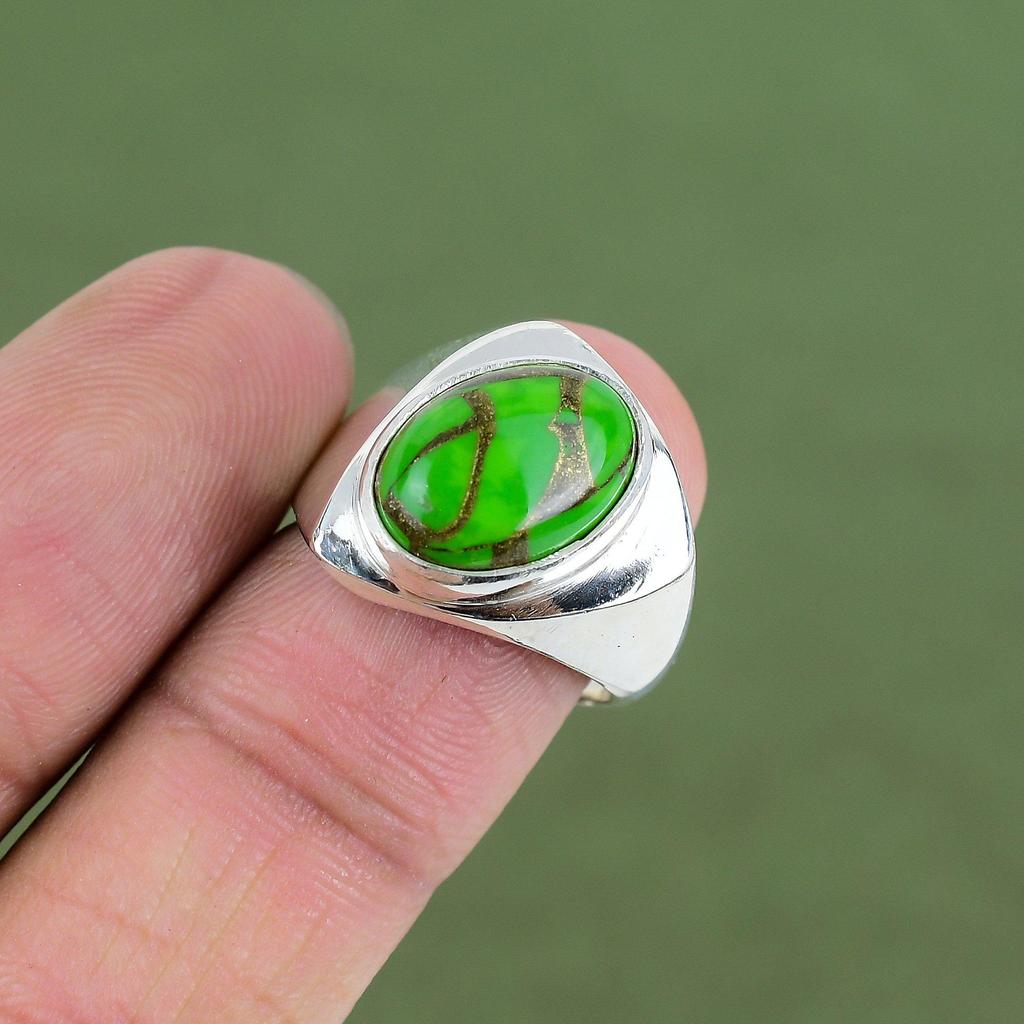 Copper Green Turquoise Ring 925 Sterling Silver Ring Real Gemstone Ring Unique Design Jewelry Handmade Ring For Gifts Available In Ring Size