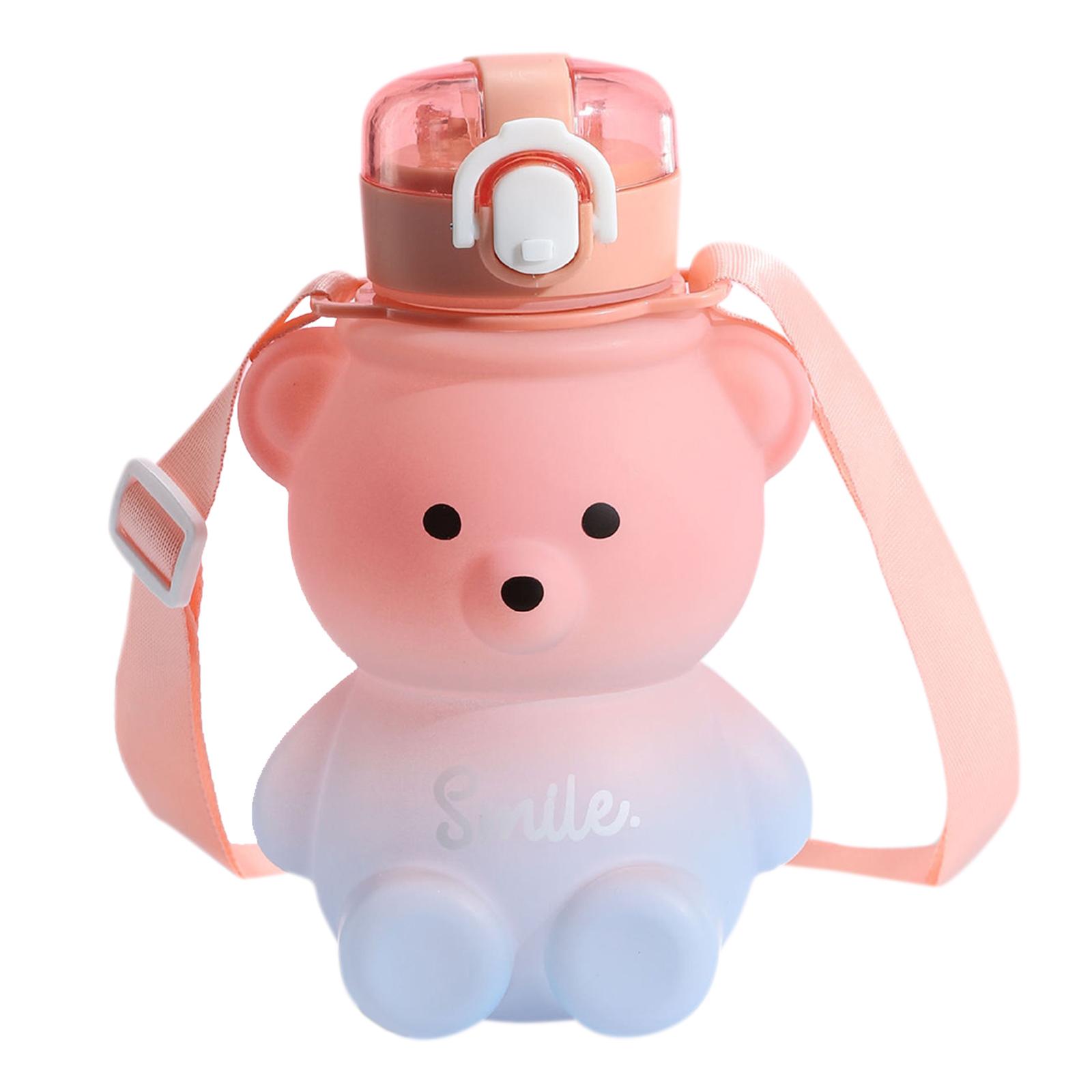 

800ml Bear Water Bottles with Strap and Straw Leak-Proof Kawaii Bear Straw Bottle Cute Gradient Colorful BPA Free for Teens Kids 701-800ml