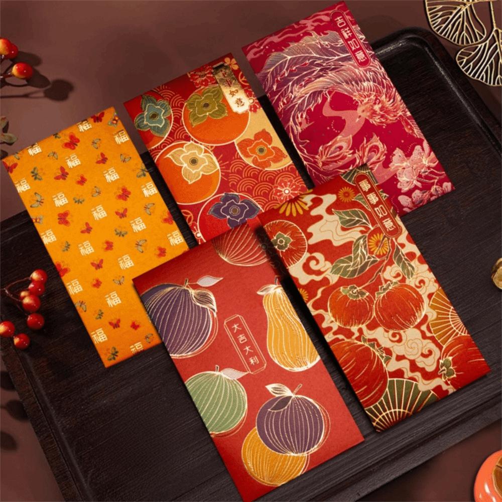12pcs Hot Stamping Chinese New Year Red Envelope Rectangular Blessings Red Packet Thickened Chinese Style Lucky Money Bag