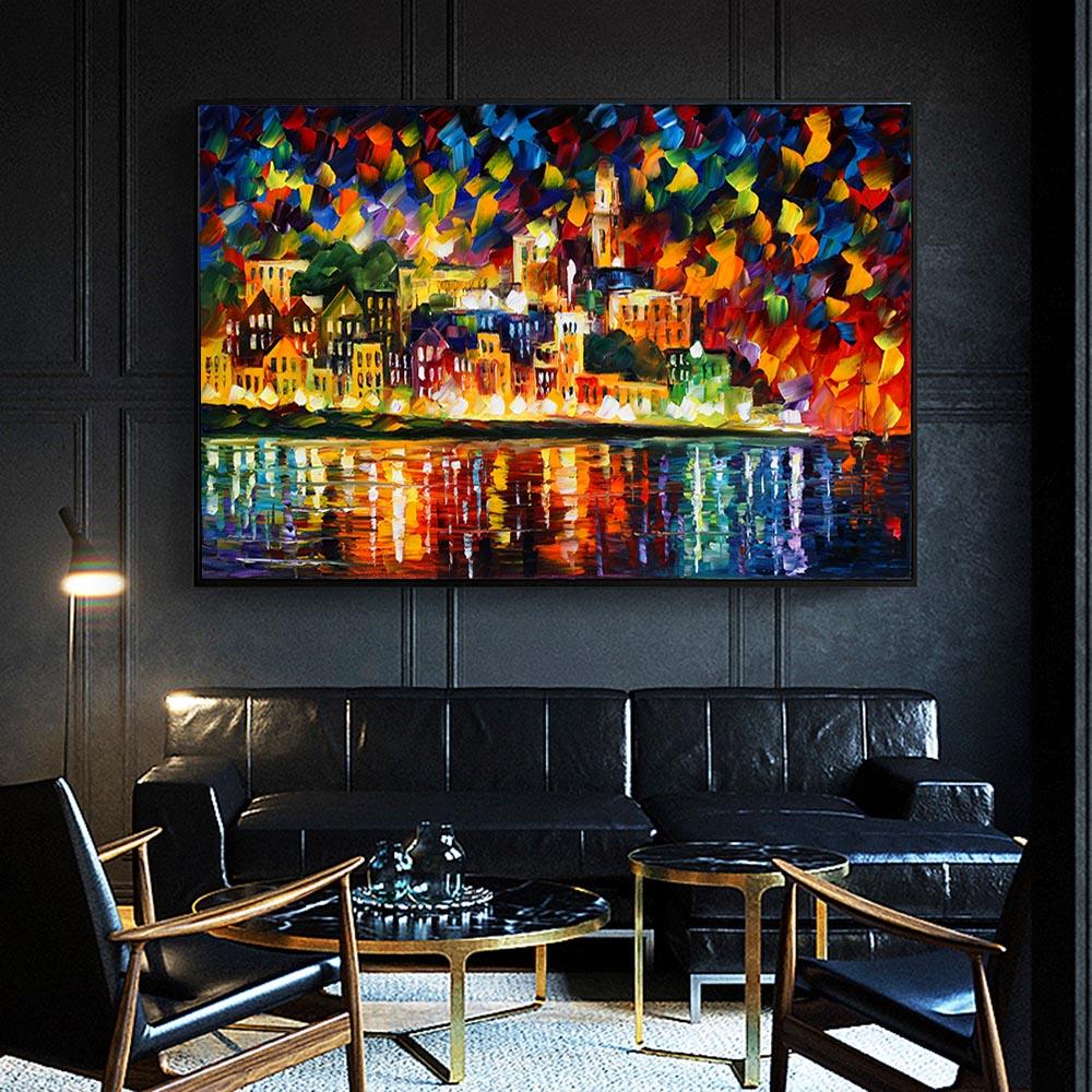 World Famous Street Scenery Canvas s Night Scene Canvas Picture European Oil Print for Living Room Wall Decor