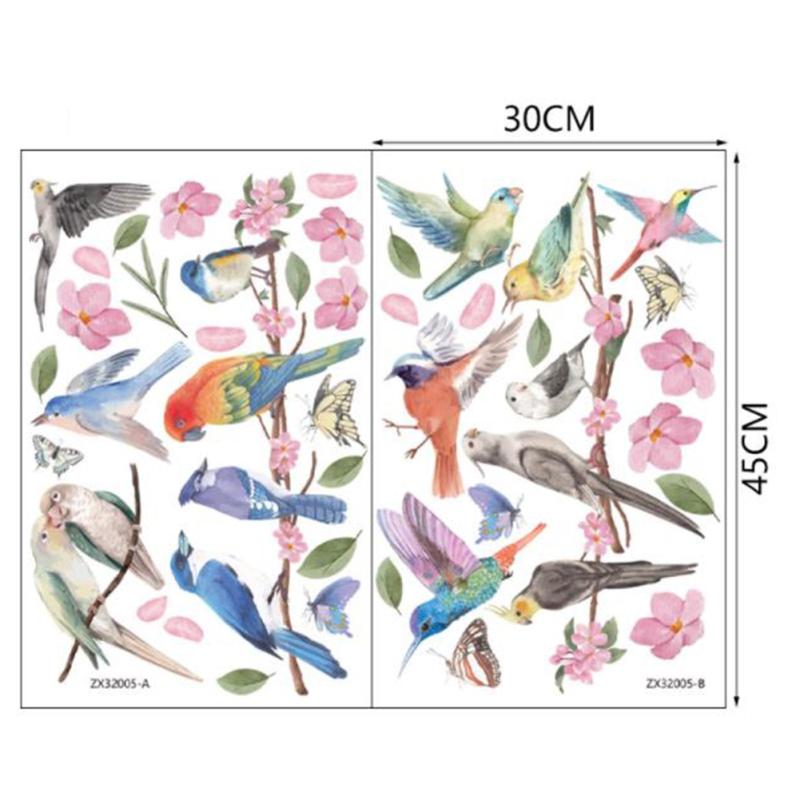 2 Sheets 40pcs Wall Sticker Reusable Branches Flower Bird Butterfly Static Decorative Decals