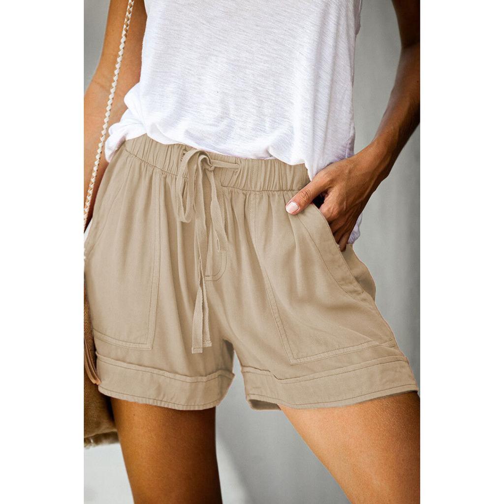 Womens Drawstring Casual Elastic Waist Pocketed Loose Shorts Pants Plus Size