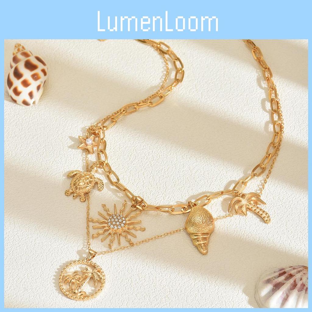 Summer Fashion Star Shell Necklace With Sun Charm For Women Casual Wear