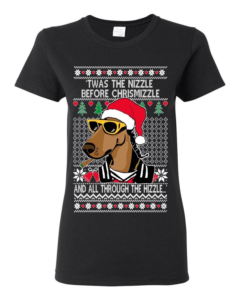 Twas The Nizzle Before Chrismizzle Gangster Dogg Rapper Womens Graphic TShirt Unisex T-Shirt XL
