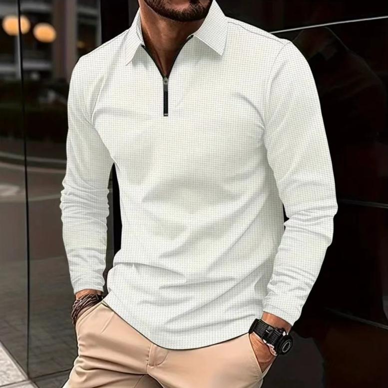 Men's Long Sleeve Polo Shirt Quarter-Zip Collared Solid Color Business Casual Top Pullover Golf Shirt Tee Tops