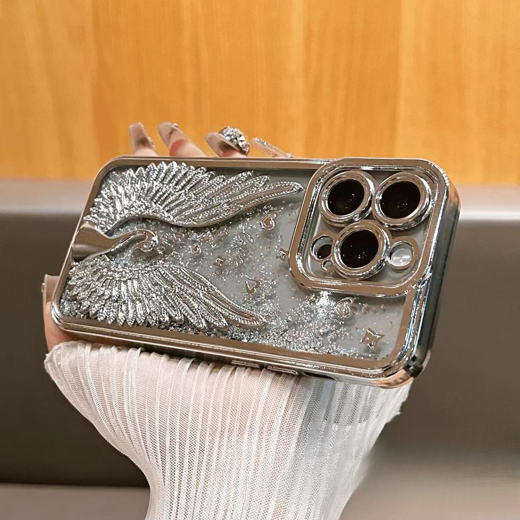 Three-dimensional Swan Quicksand Mobile Phone Case Suitable for IPhone 16pro Protective Case Apple 15max Case 14plus