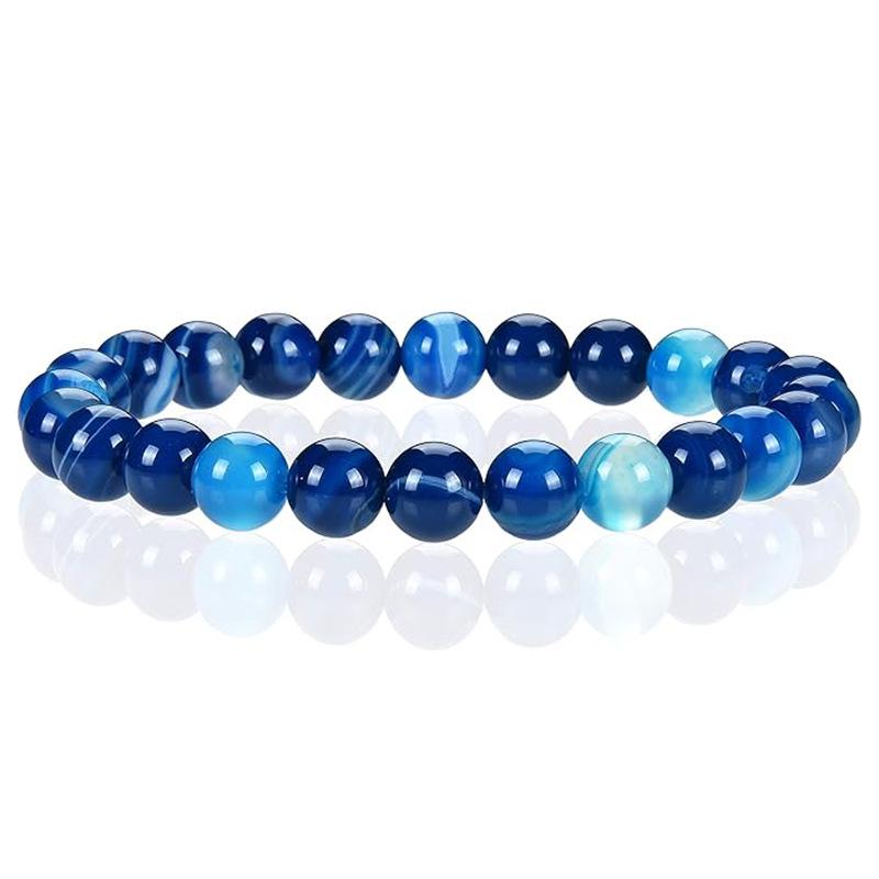 8mm Tiger Eye Crystal & Agate Beaded Bracelet - Handmade Elastic String