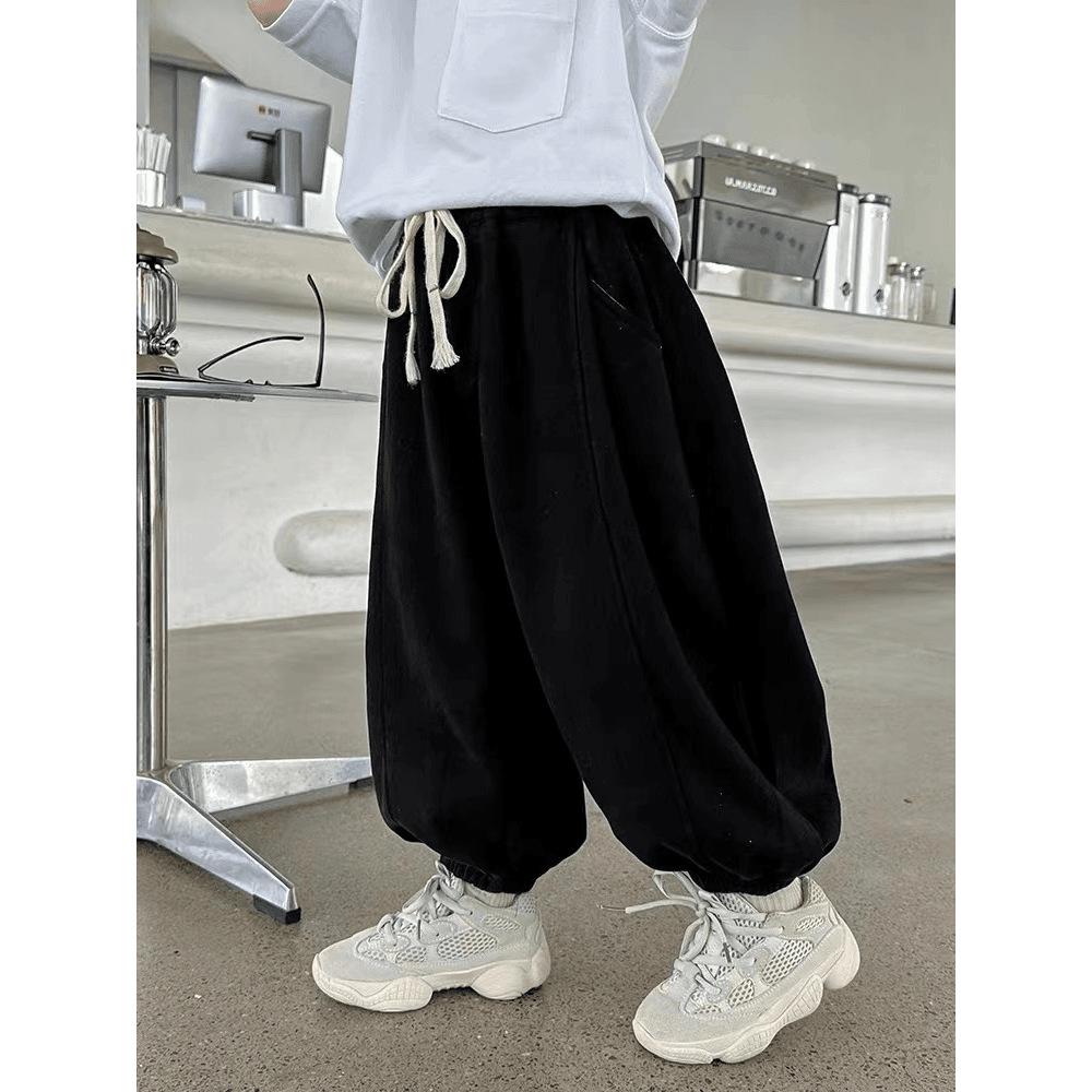 Autumn 2025 Boys' Wide-Leg Grey Harem Pants - Casual, Loose-Fit Sports Style