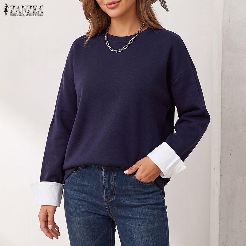 ZANZEA Women Casual Round Neck Long Sleeve Autumn Thin Sweatshirt Tops