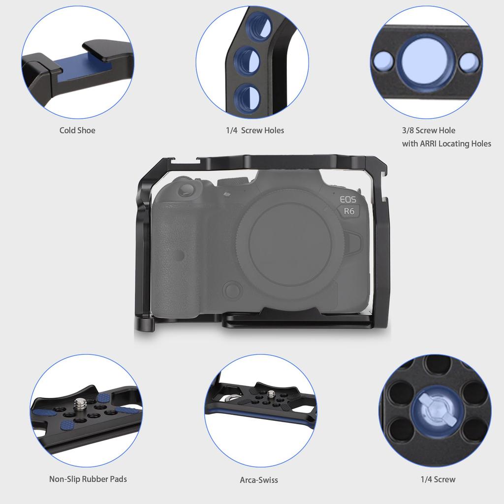 Full Camera Cage for Canon Mirrorless Extension Microphone Fill Light Photography Accessories with Cold Shoe R5/R6 Cameras, Mount, Bracket,