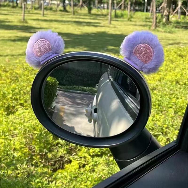 Urocze naklejki 3D z uszami królika Pasek chroniący przed uderzeniami Samochodowe lusterko wsteczne Dekoracja wnętrza Pluszowa naklejka Kawaii na lusterko wsteczne Dekor