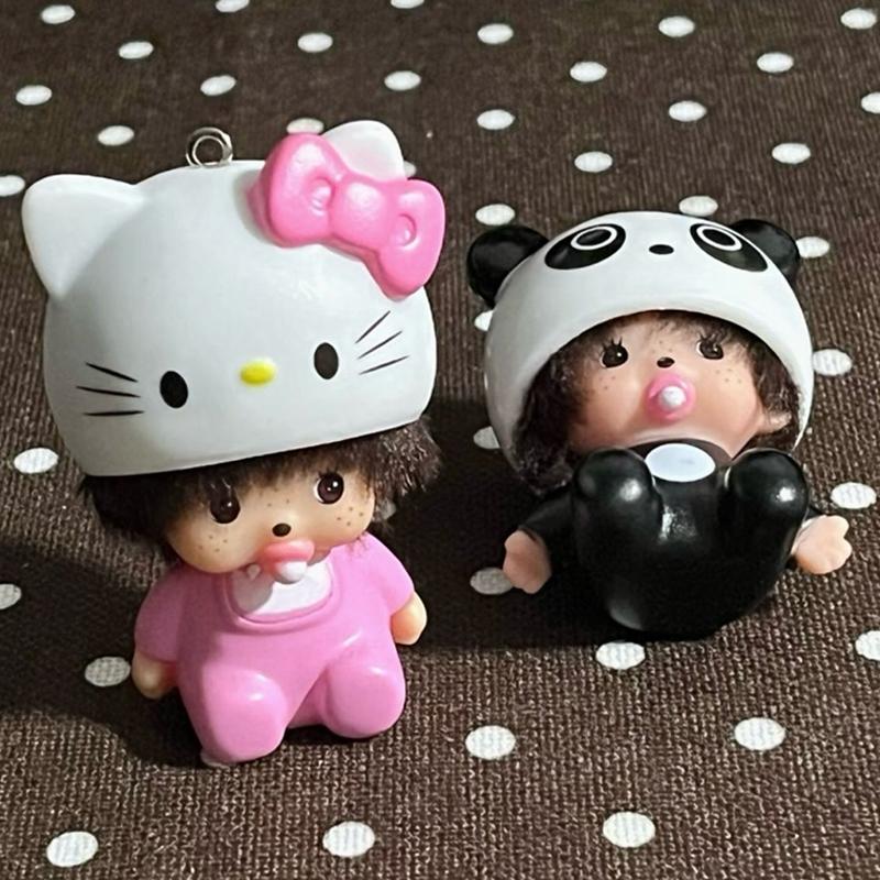 Monchhichi Kitty Keychains Sanrio Hello Kitty Pouch Charm Adorable Cartoon Keychain Phone Chain girls' Birth Date Present Monchichi Decor
