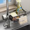 Multi-Functional Kitchen Faucet Storage Rack for Sink: Draining Basket, Sponge & Brush Holder.