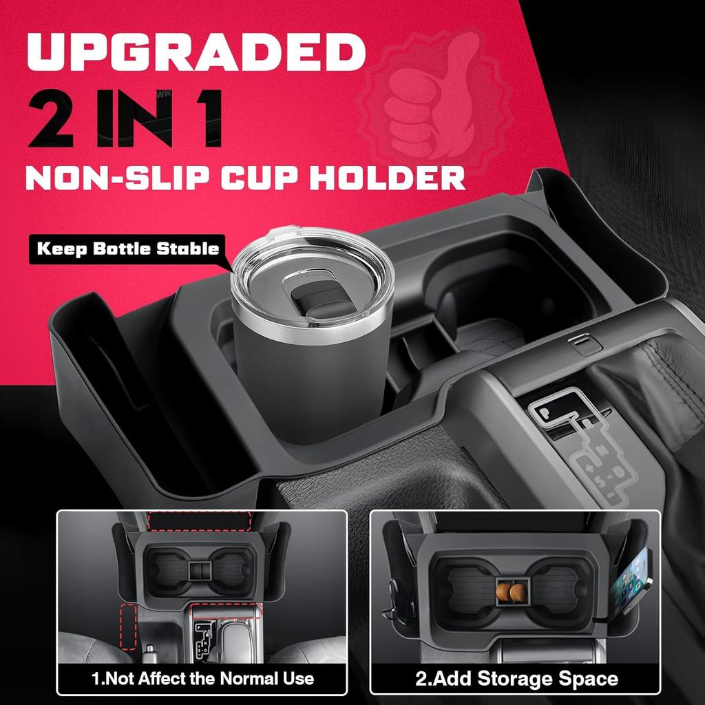 2 In 1 In Cup Holder For Toyota Tacoma 2016- Center Console Cup Holder Ert Silicone Drink Organizer Holder For Tacoma Interior Upgrade Accessories