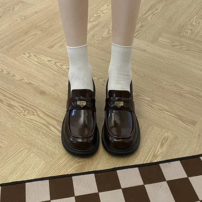 Fashion 2025 Spring Autumn Women's Loafers Retro Fashion Brown Height Increasing Anti Slip Pumps British Banquet Matching High Heels