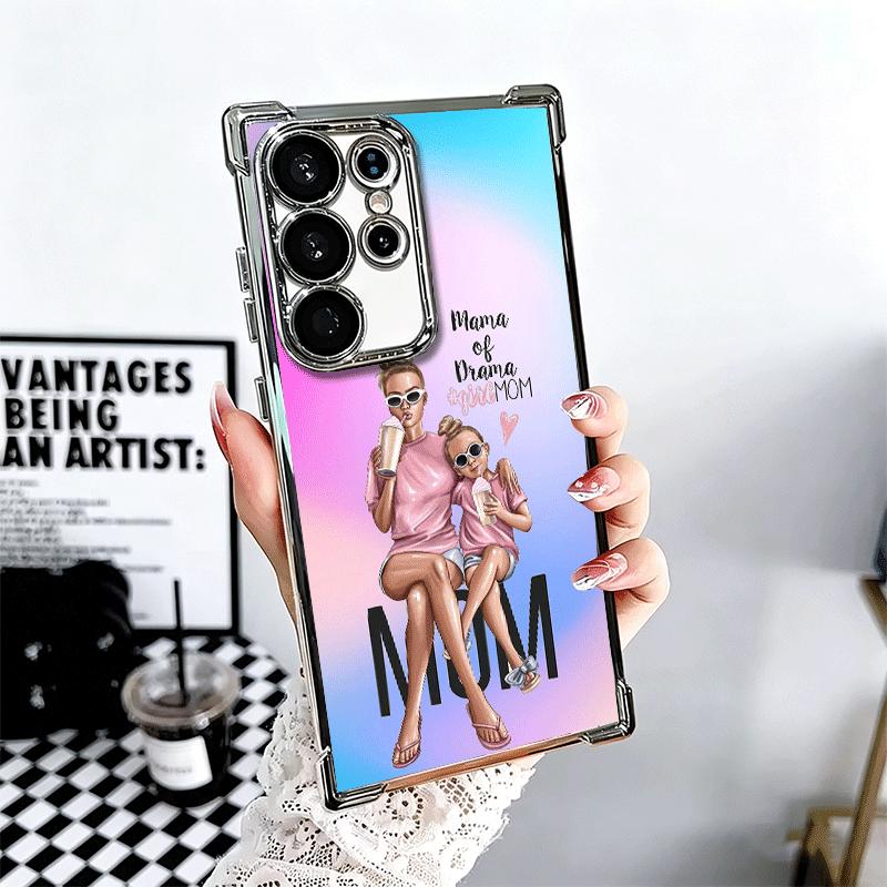 Girl Mom Baby Color Design Plating Phone Case For Samsung Galaxy S24 S25 FE S26 Edge S23 Ultra S22 S21 Plus S20 Anti-Fall Airaba