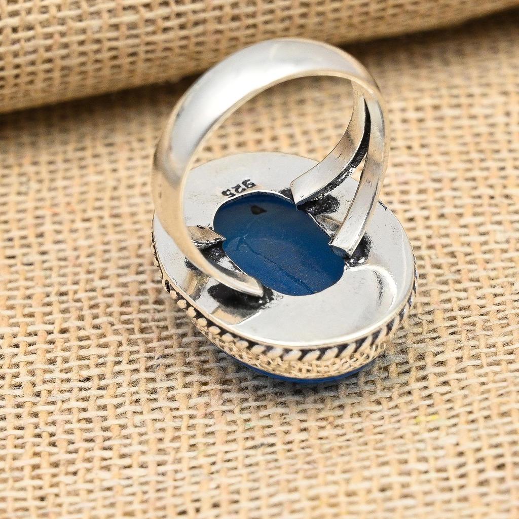Blue Chalcedony Gemstone Handmade 925 Sterling Silver Ring Jewelry