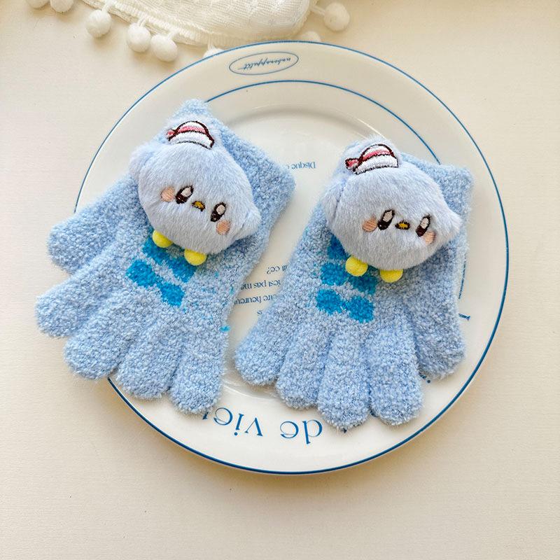 Autumn and Winter Korean Children's Knitted Writing Gloves Warm and Cold Proof Five Finger Gloves Kirby Cycling Gloves
