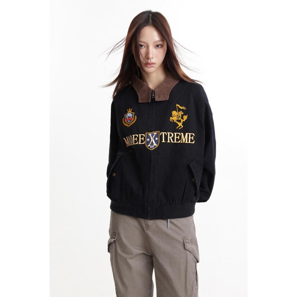 EastRogue Detroit Embroidered Jacket for Men, Autumn Retro Streetwear, Vintage Twill Cotton, Asute