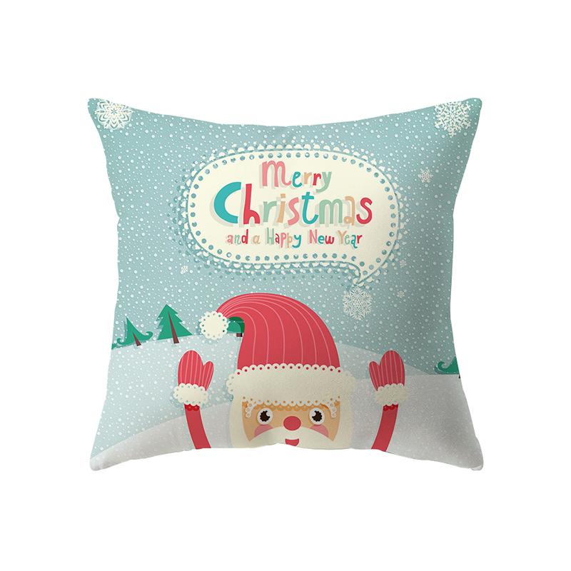 Merry Christmas Cute Santa Elk Print Pattern Cushion Cover Home Living Room Sofa Decoration Square Pillow Pillow Cover