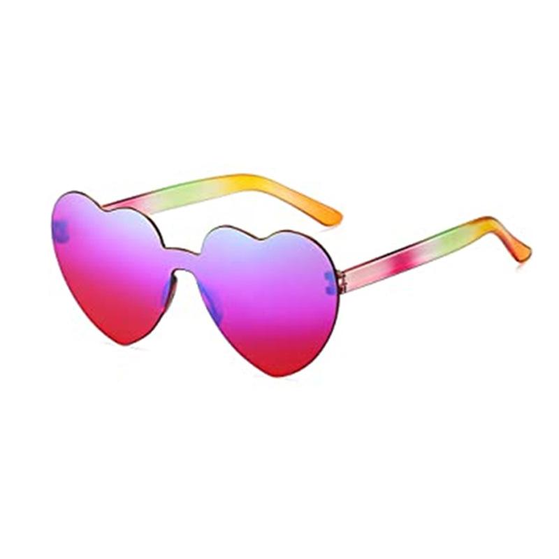 Peach Heart Sunglasses Love Sun Glasses Jelly Color Rimless Heart-Shaped One-Piece Glasses Dazzling Color Eyewear 2024 New