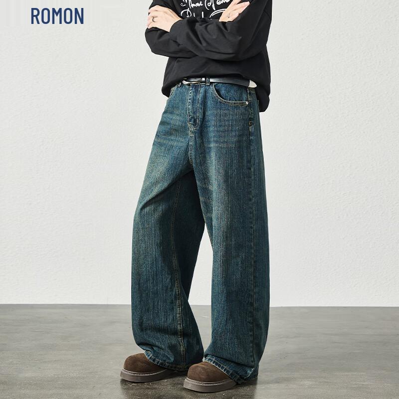 Romon Men s American Straight Wide Leg Jeans XL