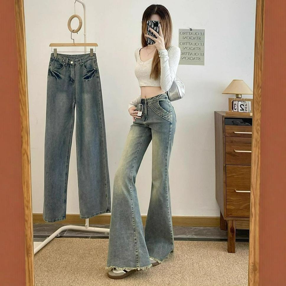 Raw Edges Autumn Micro Flare Jeans Female Big Size Slim Small People Hundred Show Skinny Trailing Trousers Jeans for Women Long Denim Pants