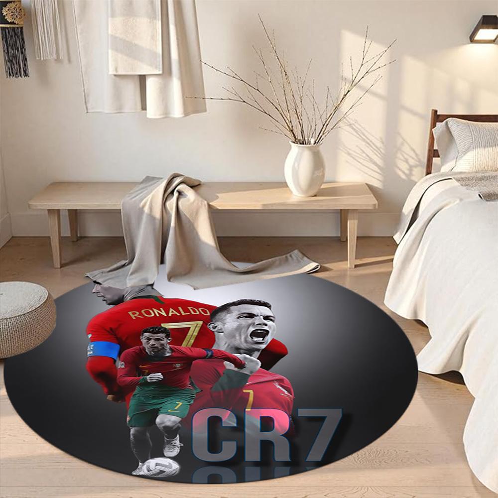 Cristiano Ronaldo Round Carpet Suitable for Decorate Room Living Rooms Entryway Balcony Anti-slip Round Rug Anime Office Decor Birthday Christmas Gift