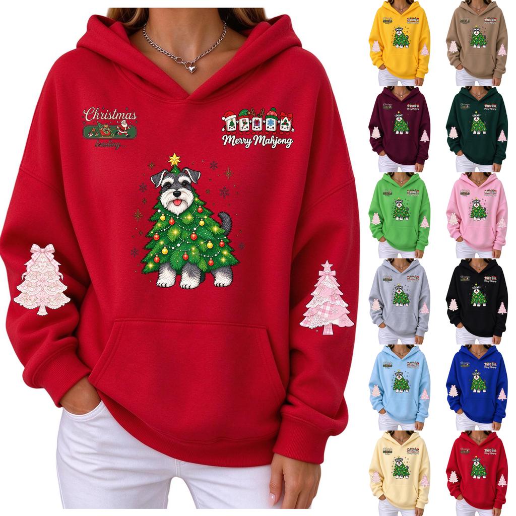 Women's Casual Christmas Print Long Sleeve Hoodie Sweatshirt for Holiday Wear