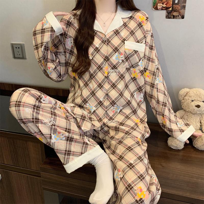 Elegant And Simple Natural Style Pajamas Women'S Autumn Flowers Long-Sleeved Fashion Loungewear Cloud Cotton Suit