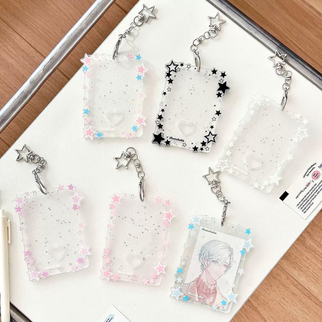 MINKYS Transparent Clear Acrylic Star 3 Inch Kpop Photocard Holder Photo Card Holder Bag Pendant School Stationery