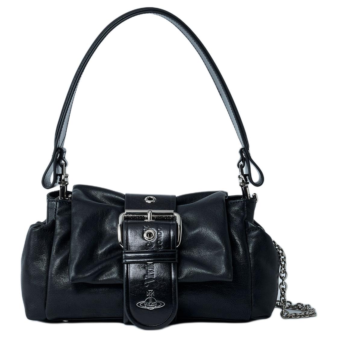 

VIVIENNE WESTWOOD Hazel Silver Logo Leather Underarm Crossbody Shoulder Bag Small Women Bags Black 4602000PWL00BXN401 Basic Set (Bag+Dust Bag)