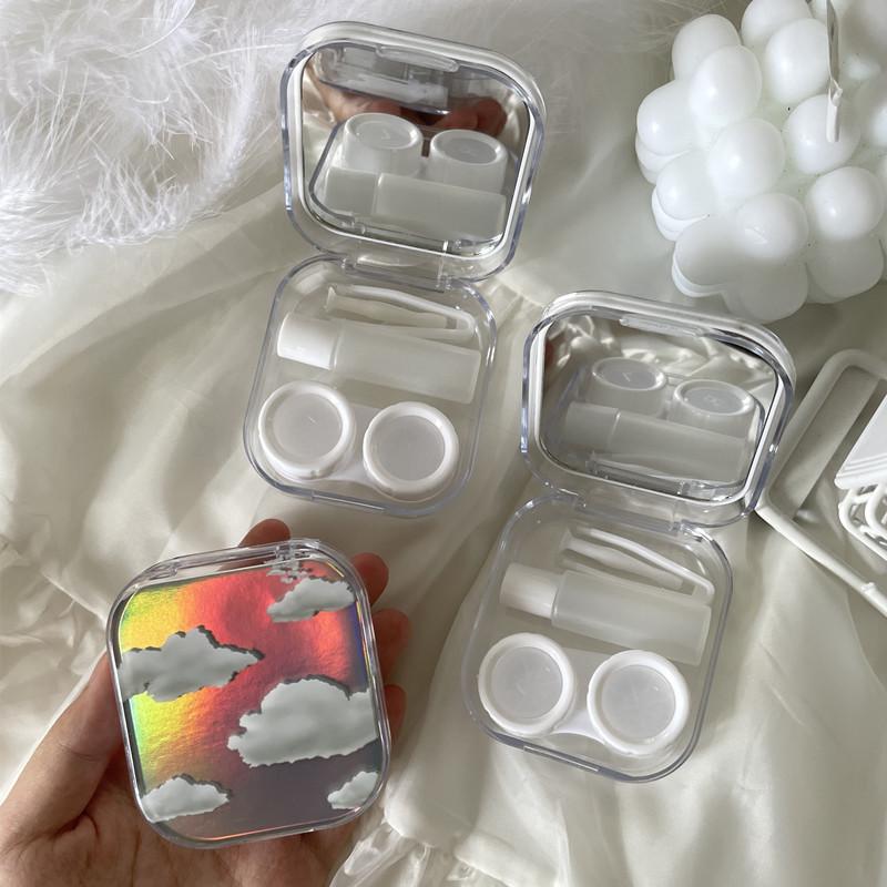 Laser Cover Contact Lens Case Box Colored Lenses Container Beauty Lens Storage Box Travel Set With Mirror Gift Girl