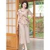 Mother Temperament Plus Size Chiffon Small Shirt Women's Summer Wide-leg Pants Middle-aged and Elderly Summer Western Style Half-sleeved Suit