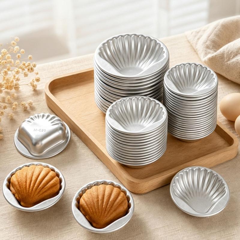Scallops Baking Mould for Shell Cake, Set of 10 Puddings and Jelly, Aluminum Dessert Molds with Stackable Storage for Home Dessert Making