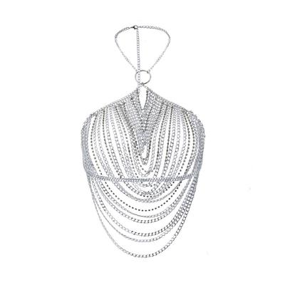 Multilayer Tassels Chest Chain Fashionable Body Accessory Party Body Chain Alloy Texture for Party and Nightclub Wear