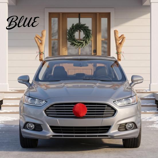 Weihnachtsparty Auto Zubehör Rentiergeweih mit Roter Nase, Plüsch Fahrzeug Dekoration Lustiges Außen Kit Glöckchen Band, Festliches Auto für Feiertage
