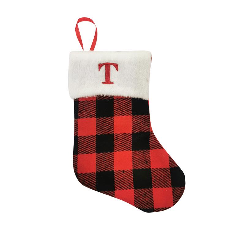 Plaid Christmas Stocking with Letter Design - Red and Black Decor