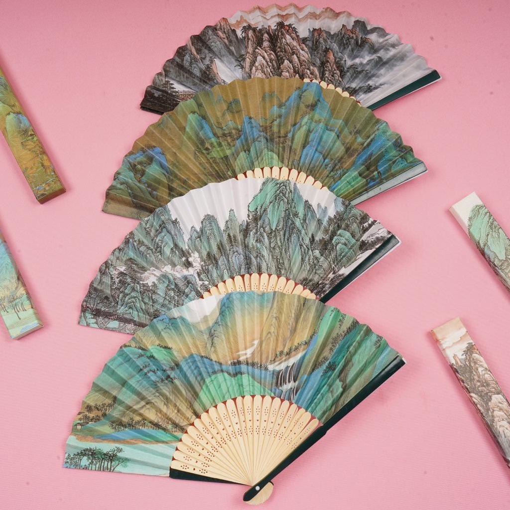 Leque dobrável chinês clássico Lista Dourada com texto inspirador - Ventilador de verão portátil para estudantes Bênção de verão