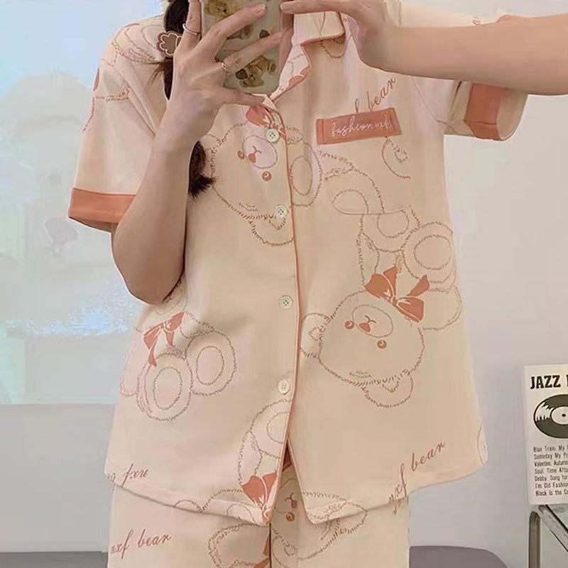 Pajamas Women's Summer Short-sleeved Gentle Wind Simple High-value Casual Women's Short-sleeved Loungewear Set