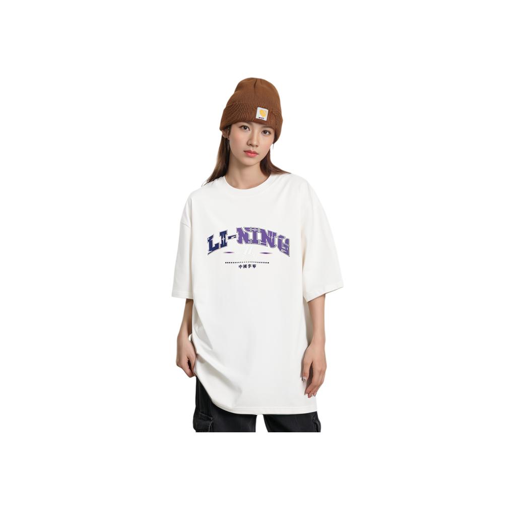 Li Ning Reignite Series Letter Round Neck Loose Casual Sports Short Sleeve T-Shirt Unisex T-Shirt Off-White AHSU235-1
