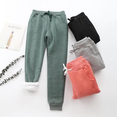 Pantalones deportivos ajustados de invierno para mujer con forro polar de piel de cordero - Ajuste casual holgado