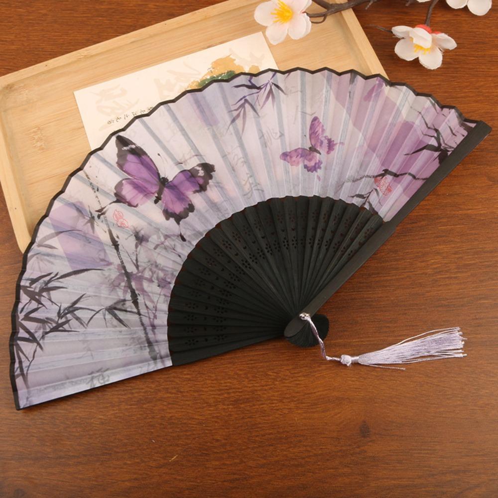 Chinese Style Silk Folding Fan Handmade Dance Fan Portable Retro Bamboo Fan  Party Props Style 4