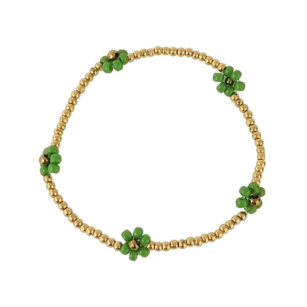 Green Bead Flower Bracelet