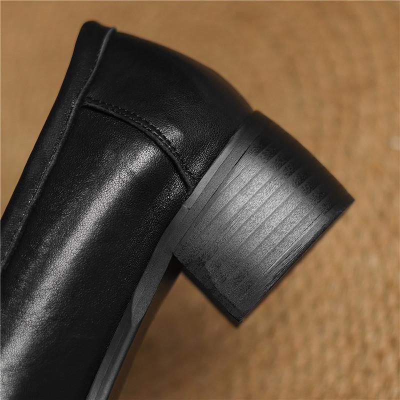 Women's low-heeled single shoes, spring and autumn models, full leather thick-heeled large-size casual shoes inside and outside, loafers.