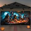 Halloween Garage Banner - Polyester Decoration Featuring Skull and Witch Patterns Size 157 X 71 Inches.zyc