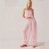 2026 Womens Lightweight Chiffon Two-Piece Set: Crochet Cut-Out Backless Tank Top Full-Length Pants Boho Chic Outfit