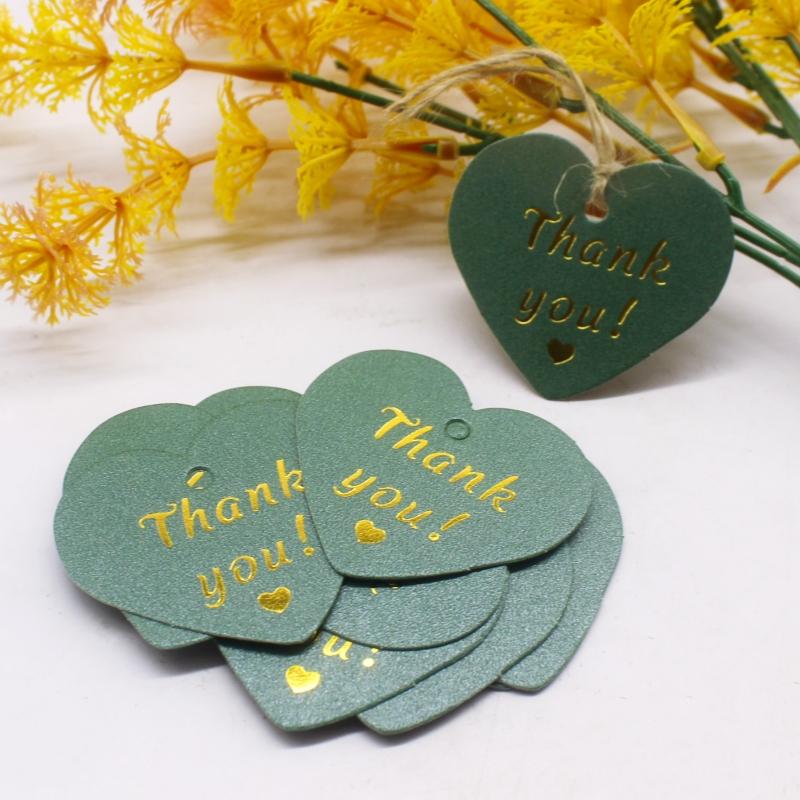 100 pcs 5x4cm hot stamping. Thank you for the hang card and 20 meter hemp rope